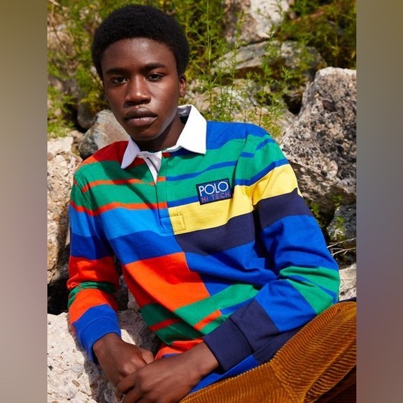 SOLD VTG Polo Ralph Lauren Big Crest Jockey RL Colorblock Rugby Long Sleeve XL - Picture 9 of 12